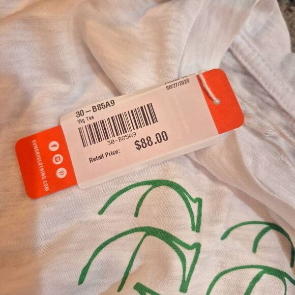 Sundry Women's White Cotton w Navy & Green Feelin' Good Graphic Short Sleeve Cre - Picture 11 of 11